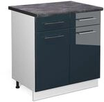 Vicco K&uuml;chenunterschrank Fame-Line Dunkelblau Hochglanz/Wei&szlig; 80 cm AP...