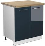 Vicco Sp&uuml;lenunterschrank Fame-Line Dunkelblau Hochglanz/Wei&szlig; 80 cm AP Eiche