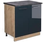 Vicco Sp&uuml;lenunterschrank Fame-Line Dunkelblau Hochglanz/Goldkraft Eiche 80 cm...