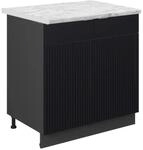 Vicco Sp&uuml;lenunterschrank Fame-Line Schwarz Gestreift 80 cm mit Regal AP Marmor...