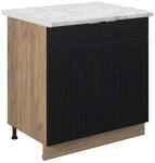 Vicco Sp&uuml;lenunterschrank Fame-Line Schwarz Gestreift 80 cm mit Regal AP Marmor...