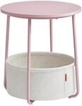 Vasagle Beistelltisch mit Stoff-Korb &Oslash; 45 cm x 51 cm Rosa-Wei&szlig;