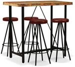 vidaXL 5-tlg. Bar-Set Altholz Massiv und Echtleder Modell 1