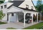 Skan Holz Carport Fichtelberg 423 cm x 808 cm Schwarze Schindeln Wei&szlig;