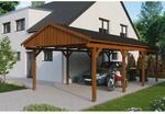 Skan Holz Carport Fichtelberg 423 cm x 808 cm Schwarze Schindeln Nussbaum