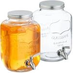 Relaxdays Getr&auml;nkespender 2er Set Glas Edelstahl Eisen Transparent Silber mit