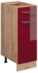 Vicco K&uuml;chenunterschrank R-Line Bordeaux Hochglanz/Goldkraft Eiche 30 cm ohne