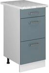 Vicco K&uuml;chenunterschrank R-Line Blau-Grau/Wei&szlig; 40 cm mit Schubladen AP Marmor