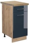 Vicco K&uuml;chenunterschrank Fame-Line Dunkelblau Hochglanz/Goldkraft Eiche 40 cm...