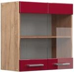 Vicco K&uuml;chenglasschrank R-Line Bordeaux Hochglanz/Goldkraft Eiche 60 cm