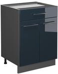Vicco K&uuml;chenunterschrank Fame-Line Dunkelblau Hochglanz/Anthrazit 60 cm mit
