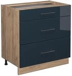 Vicco K&uuml;chenunterschrank Fame-Line Dunkelblau Hochglanz/Goldkraft Eiche 80 cm...