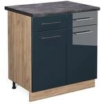 Vicco K&uuml;chenunterschrank Fame-Line Dunkelblau Hochglanz/Goldkraft Eiche 80 cm...