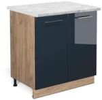 Vicco Sp&uuml;lenunterschrank Fame-Line Dunkelblau Hochglanz/Goldkraft Eiche 80 cm...