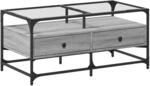 vidaXL Couchtisch mit Glasplatte Grau Sonoma 98,5x50x45 cm Stahl