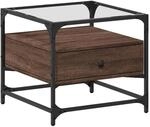 vidaXL Couchtisch mit Glasplatte Braun Eichen-Optik 50x50x45 cm Stahl