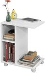 SoBuy Beistelltisch mit Schlitz f&uuml;r iPad Couchtisch Rollbar Wei&szlig; FBT48-W