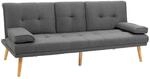 HOMCOM 3-Sitzer-Sofa mit Klappbarem Tisch Leinenoptik Becherhalter
