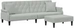 vidaXL Schlafsofa 2-Sitzer mit Kissen und Fu&szlig;hocker Hellgrau Samt 3216219
