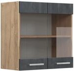 Vicco K&uuml;chenglasschrank R-Line Glash&auml;ngeschrank Schwarz Beton/Goldkraft Eiche...