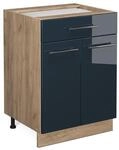 Vicco K&uuml;chenunterschrank Fame-Line Dunkelblau Hochglanz/Goldkraft Eiche 60 cm...