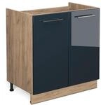 Vicco Sp&uuml;lenunterschrank Fame-Line Dunkelblau Hochglanz/Goldkraft Eiche 80 cm...