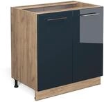 Vicco Sp&uuml;lenunterschrank Fame-Line Dunkelblau Hochglanz/Goldkraft Eiche 80 cm mit