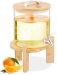Relaxdays Getr&auml;nkespender Borosilikatglas Bambus Edelstahl Transparent Natur Silber