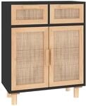 vidaXL Sideboard Schwarz 60x30x75cm Massivholz Kiefer und Natur-Rattan 345637