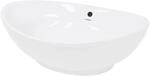 ECD Germany Waschbecken 590x390x200 mm Wei&szlig; aus Keramik Oval Aufsatzbecken