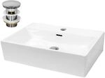 ECD Germany Waschbecken 605x365x130 mm Keramik Eckig Wei&szlig; inkl Ablaufgarnitur
