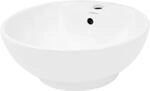 ECD Germany Design Waschbecken 455 x 185 mm aus Keramik Rund Wei&szlig; Aufsatzbecken
