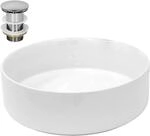 ECD Germany Design Waschbecken 355mm mit Ablaufgarnitur Keramik Rund Wei&szlig;
