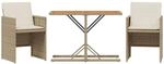 vidaXL 3-Tlg Bistro-Set mit Kissen Beige Poly Rattan 365069