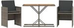 vidaXL 3-Tlg Bistro-Set mit Kissen Grau Poly Rattan 365067