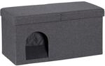Relaxdays Katzenh&ouml;hle MDF Polyester Schaumstoff Grau Faltbar mit Deckel 38,5 cm x