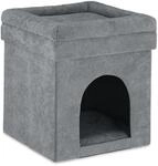 Relaxdays Katzenh&ouml;hle Hocker MDF Polyester Schaumstoff Grau Faltbar Mit Kissen 42 cm