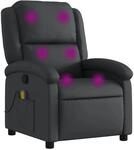 vidaXL Massagesessel Schwarz Echtleder