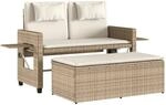 vidaXL Gartenbank Verstellbar mit Kissen Beige Poly Rattan