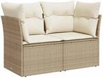 vidaXL Gartensofa mit Kissen 2-Sitzer Beige Poly Rattan 366075