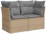 vidaXL Gartensofa mit Kissen 2-Sitzer Beige Poly Rattan 366102