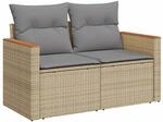 vidaXL Gartensofa mit Kissen 2-Sitzer Beige Poly Rattan 366109