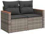 vidaXL Gartensofa 2-Sitzer mit Kissen Grau Poly Rattan 366144