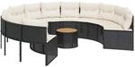 vidaXL Gartensofa mit Tisch und Kissen Rund Schwarz Poly-Rattan 3318548