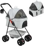 PawHut Hundewagen Polyester Stahl Hellgrau 76L x 50B x 102H cm