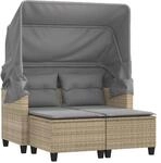 vidaXL Gartensofa 2-Sitzer mit Dach und Hockern Beige Poly Rattan 365785