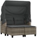 vidaXL Gartensofa 2-Sitzer mit Dach und Hockern Hellgrau Poly Rattan 365786