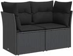 vidaXL Gartensofa mit Kissen 2-Sitzer Schwarz Poly Rattan 365986