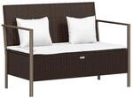 vidaXL Gartenbank 2-Sitzer Poly Rattan mit Kissen Braun