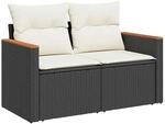 vidaXL Gartensofa mit Kissen 2-Sitzer Schwarz Poly Rattan 366020